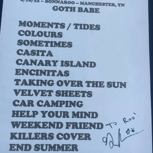 Image of Bonnaroo Auction Item: Signed Setlist from Goth Babe